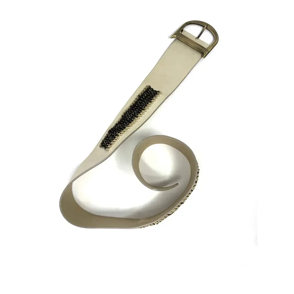 Christian Dior Saddle Belt Beige Leather Antique Gold “D” Buckle Chainmail Sz 85